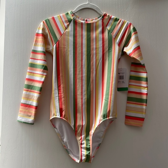 Roxy Swim Nwt Roxy Girls Long Sleeve Upf 5 Back Zip Onepiece Rashguard Size 4 Poshmark